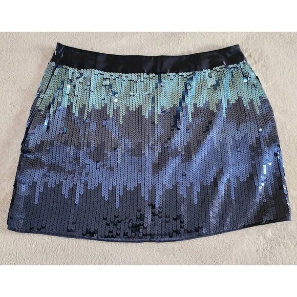 Express Womens Mini Skirt Blue Ombre Sequins All Over Size 10 - Picture 4 of 4